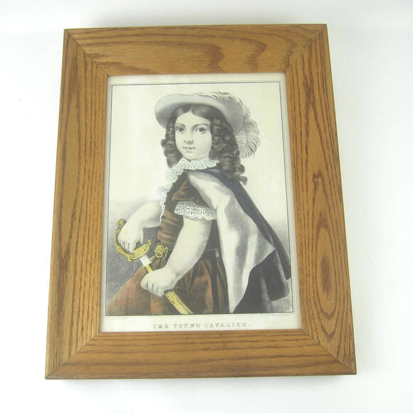 Antique Currier & Ives The Young Cavalier Hand Colored Lithograph 18 x 14 Framed
